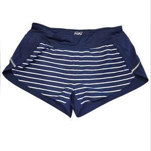 ATHLETA GIRL BLUE AND WHITE STRIPED AND LINED RUNNING SHORTS. SIZE M. 8-10.